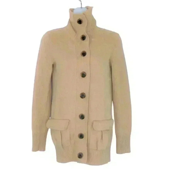 J Crew cardigan wool nylon cashmere blend XS pockets coastal grandmother beige - Picture 2 of 5